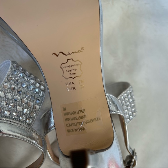 NINA -NWOT- Velinda Silver Rhinestone and Glitter Sandal Heels - Picture 5 of 6